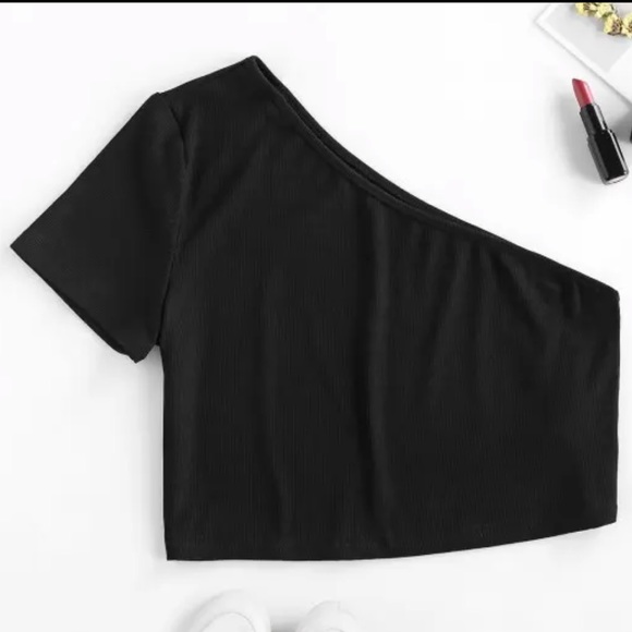 Zaful Tops - ZAFUL Ribbed One Shoulder Crop T-Shirt